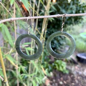 Big Sur Handmade Green Jade  Hoop Earrings - Women Jewelry